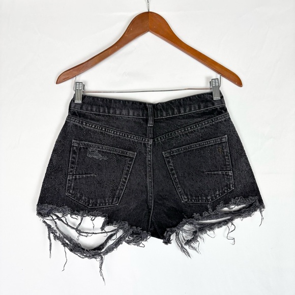 NEW The Devon Rhinestone Distressed Denim Shorts by Pilcro Black Size 27 - Picture 3 of 7